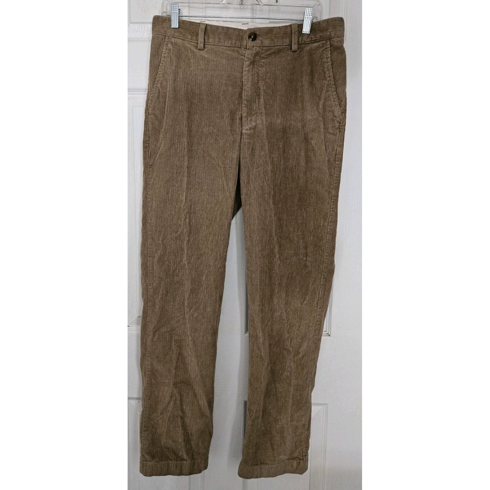 LL Bean Classic Fit Mens 32X32 Corduroy Flat Front Straight Leg Pants Khaki
